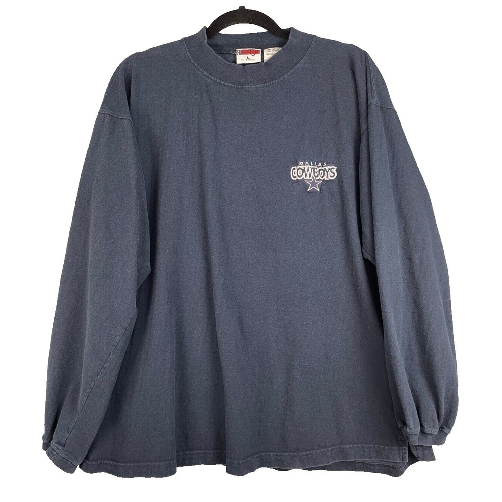 Dallas Cowboys Shirt Mens L Blue Long Sleeve Cotton VTG‎ 90s Football The Edge